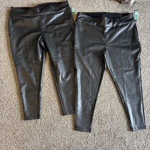 2 Pair TERRA & SKY - PLUS SIZE: 3X Faux Leather Leggings Black NWTs